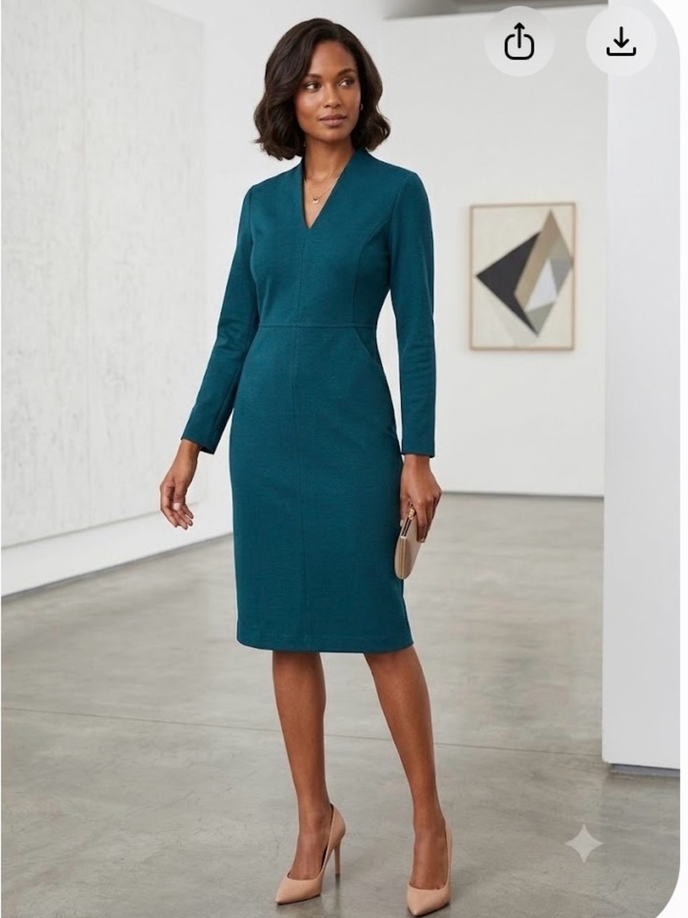 Teal Long-Sleeve V-Neck Sheath Dress - Women size Xs